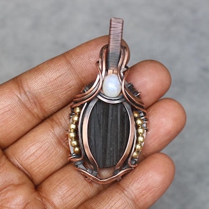 Excellence Black Tourmaline Druzy Pendant Handmade Copper Wire Wrap Pendant Jewelry Boho Pendant Gemstone Pendant For Gift Moonstone Pendant