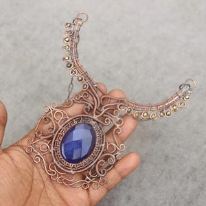 Faceted Blue Sapphire Copper Wire Wrap Necklace: Adjustable Boho Jewelry