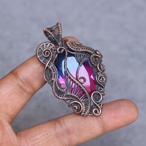 Fabulous Faceted Pink Tourmaline  Copper Wire Wrap Pendant Jewelry Boho Pendant Gemstone Pendant For Gift Christmas Gift Handmade Pendant