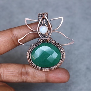 Handmade Copper Wire Wrapped Emerald Pendant: Boho Gemstone Jewelry