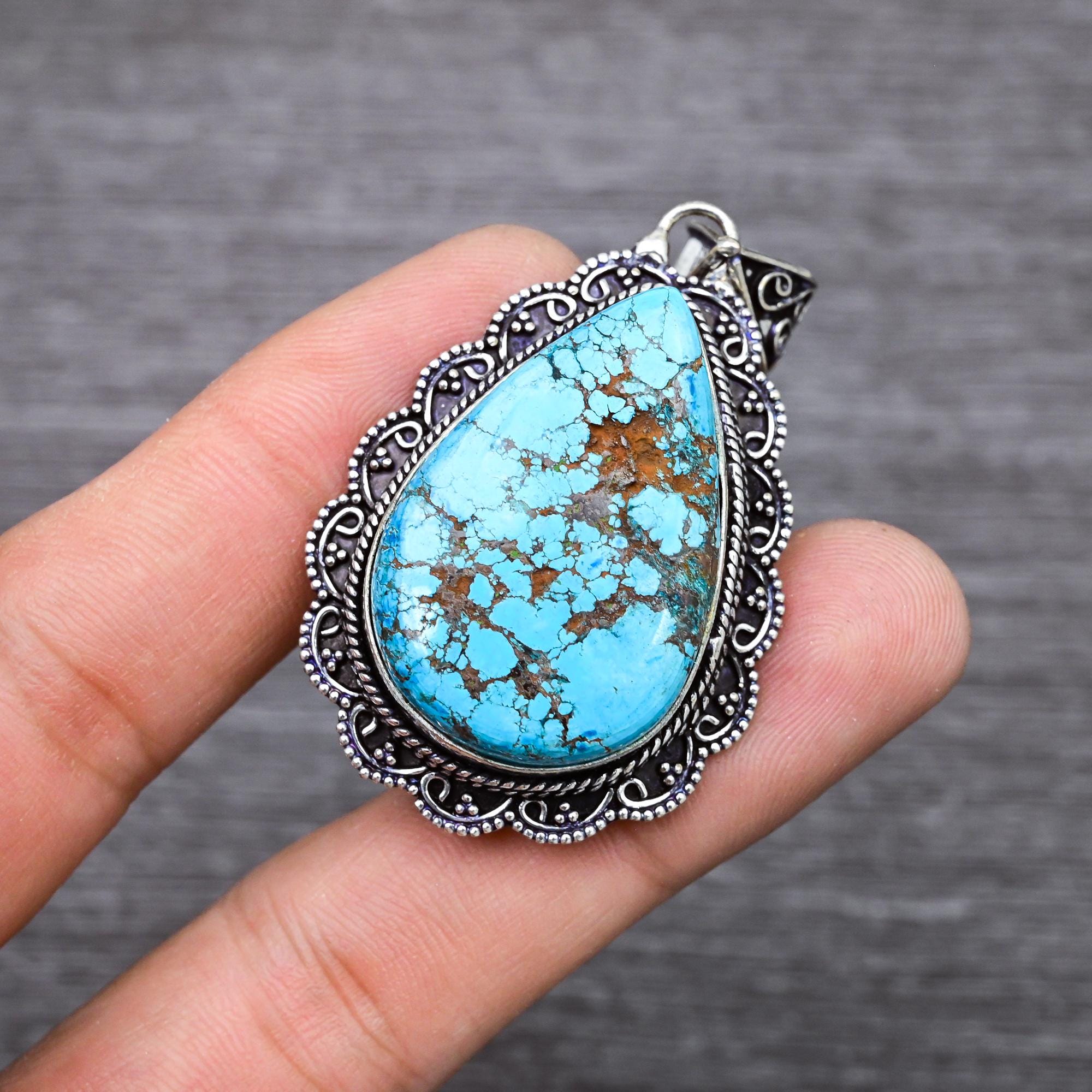 Pendentif Argent 925 Et Turquoise Du Tibet - Modèle P-AR-66, Neuf Avec étiquette