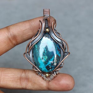 Handmade Copper Wire Wrapped Chrysocolla Pendant: Boho Gemstone Jewelry