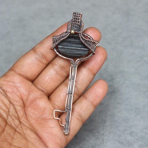 Key Design Pendant Black Tourmaline Druzy Pendant Handmade Copper Wire Wrap Pendant Jewelry Boho Pendant Gemstone Pendant For Gift