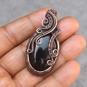 Black Onyx Copper Wire Wrap Pendant: Boho Gemstone Jewelry