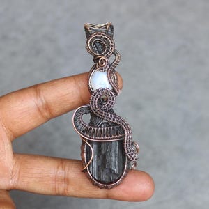 Fabulous Black Tourmaline Druzy Pendant Handmade Copper Wire Wrap Pendant Jewelry Boho Pendant Gemstone Pendant For Gift Moonstone Pendant