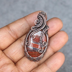 Handmade Copper Wire Wrap Iron Tiger Eye Pendant: Boho Gemstone Jewelry