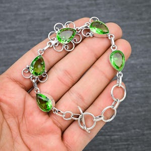 Handmade Faceted Peridot Bracelet: 925 Sterling Silver, 8 Inch