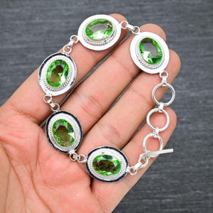 Handmade Faceted Peridot Bracelet: 925 Sterling Silver, 8 Inch