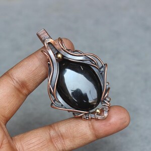 Black Onyx Copper Wire Wrap Pendant: Oxidized Boho Jewelry
