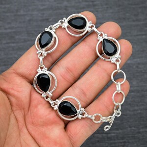 Handmade Faceted Black Onyx Bracelet: 925 Sterling Silver Gemstone Jewelry
