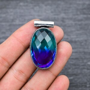 Handmade Faceted Blue Topaz Pendant: 925 Sterling Silver Statement Jewelry