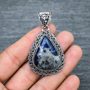 Graceful Sodalite Gemstone 925 Starling Silver Pendant Jewelry Pendant Christmas Gift Pendant Oxidize Handwork Pendant For Gift