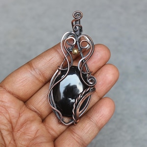Black Onyx Copper Wire Wrap Pendant: Boho Gemstone Jewelry