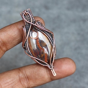 Handmade Copper Wire Wrap Iron Tiger Eye Pendant: Boho Gemstone Jewelry