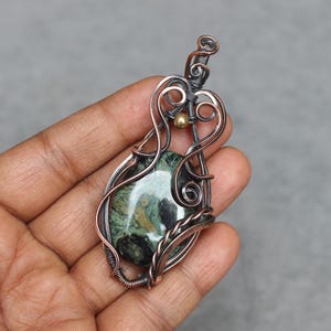 Handmade Kambaba Jasper Pendant: Copper Wire Wrapped Boho Jewelry
