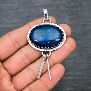 Beau pendentif bleu labradorite de feu 925 pendentif en argent sansonnet bijoux cadeau pour maman pendentif labradorite fait main cadeau de Noël