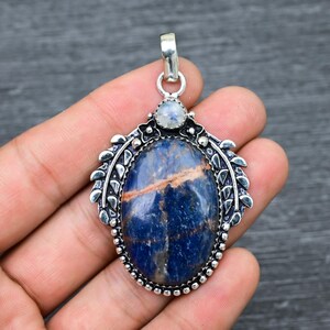 Spectacular Sodalite Moonstone Gemstone 925 Starling Silver Pendant Jewelry Pendant Christmas Gift Pendant Oxidize Handwork Pendant For Gift