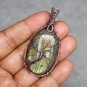 Beautiful Designer Tree Of Life Labradorite Copper Wire Wrap Pendant Copper Wire Wrap Pendant Jewelry Boho Pendant Gemstone Pendant For Gift