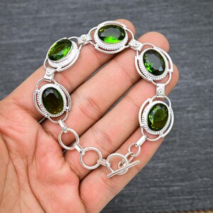 Handmade Faceted Peridot Bracelet: 925 Sterling Silver, 8 Inch