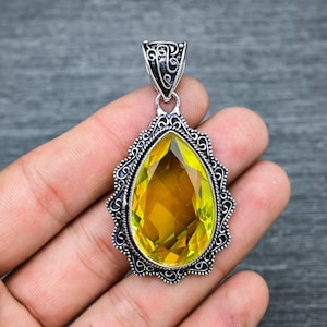 Fabulous Faceted Citrine Gemstone Pendant 925 Starling Silver Pendant Fine Handmade Pendant Gift For Her Christmas Gift Pendant