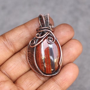 Handmade Iron Tiger Eye Pendant: Copper Wire Wrapped Boho Jewelry