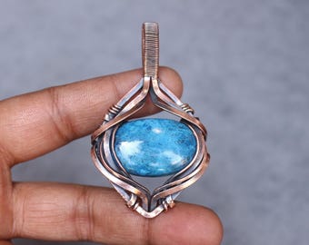 Handmade Copper Wire Wrapped Chrysocolla Pendant - Boho Gemstone Jewelry