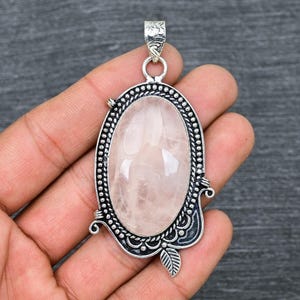Handmade Rose Quartz Pendant: Oval Gemstone, 925 Sterling Silver
