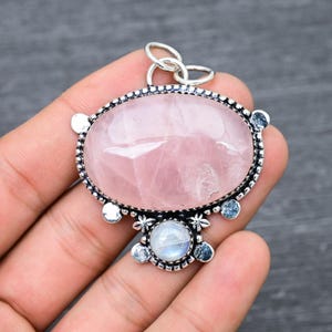 Handmade Rose Quartz Pendant: 925 Sterling Silver Pear Gemstone