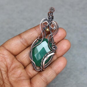 Handmade Copper Wire Wrapped Emerald Pendant: Boho Gemstone Jewelry