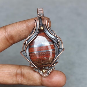 Handmade Copper Wire Wrap Iron Tiger Eye Pendant: Boho Gemstone Jewelry