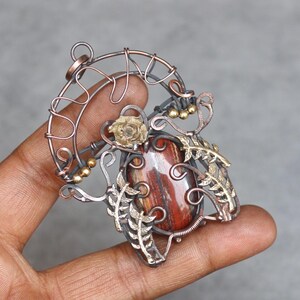Handmade Copper Wire Wrap Iron Tiger Eye Pendant - Boho Gemstone Jewelry