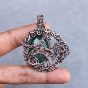 Handmade Copper Wire Wrapped Emerald Pendant - Boho Gemstone Jewelry
