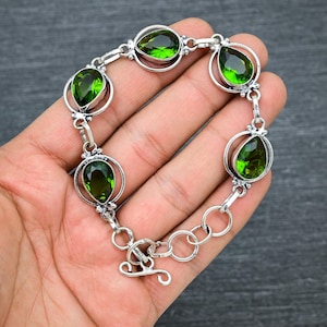 Handmade Faceted Peridot Bracelet: 925 Sterling Silver, 8.5 Inch