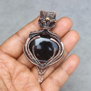 Black Onyx Copper Wire Wrap Pendant: Boho Gemstone Jewelry