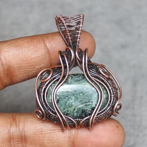 Handmade Kambaba Jasper Pendant: Copper Wire Wrapped Boho Jewelry