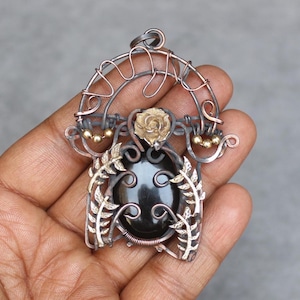 Black Onyx Copper Wire Wrap Pendant: Boho Gemstone Jewelry