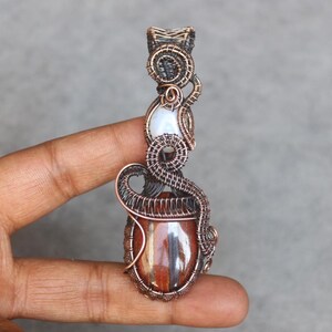 Iron Tiger Eye Pendant: Handmade Copper Wire Wrapped Boho Jewelry