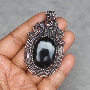 Black Onyx Copper Wire Wrap Pendant: Boho Gemstone Jewelry