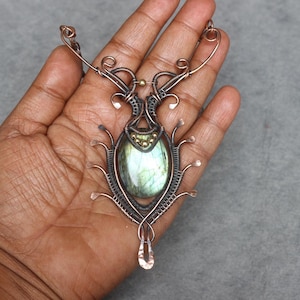 Labradorite Copper Wire Wrap Necklace: Boho Gemstone Pendant