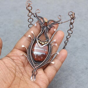 Copper Wire Wrap Necklace: Iron Tiger Gemstone Boho Pendant