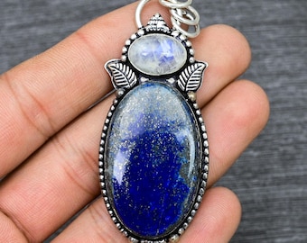 Unique Lapis Lazuli Pendant Graceful Handicraft Gemstone Pendant 925 Starling Silver Pendant Jewelry Christmas Gift Moonstone Pendant