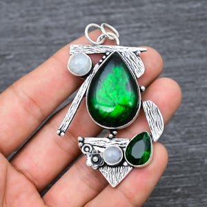 Pierre de lune pendentif mauvais oeil bijoux beau pendentif de designer pendentif labradorite flash vert 925 pendentif en argent étourneau cadeau pour elle