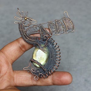 Labradorite Dragon Pendant: Copper Wire Wrapped Gemstone, Boho Jewelry
