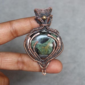 Handmade Kambaba Jasper Pendant: Copper Wire Wrapped Boho Jewelry