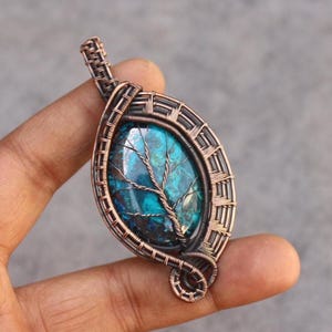 Handmade Copper Wire Tree Of Life Chrysocolla Gemstone Pendant