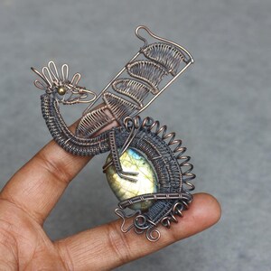 Labradorite Dragon Pendant: Copper Wire Wrapped Gemstone Boho Jewelry