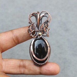 Black Onyx Pendant: Oxidized Copper Wire Wrap, Boho Gemstone Jewelry