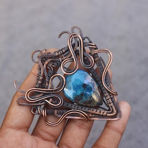 Chrysocolla Gemstone Pendant: Handmade Copper Wire Wrap, Boho Jewelry