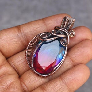 Fabulous Faceted Pink Tourmaline  Copper Wire Wrap Pendant Jewelry Boho Pendant Gemstone Pendant For Gift Christmas Gift Handmade Pendant