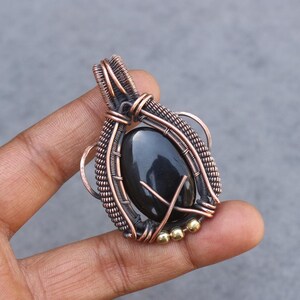 Black Onyx Copper Wire Wrap Pendant: Boho Gemstone Jewelry
